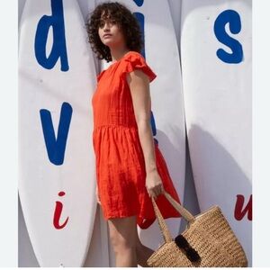 Velvet by Graham & Spencer Evonne Linen Mini Dress Size Medium Orange Pockets
